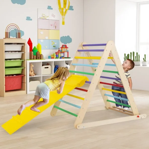 Échelle d’Escalade pour enfants Triangle d'Escalade pour Enfants de +3 Ans Capacité 60kg en Bois 120x71x110cm Coloré