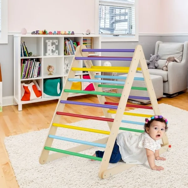 Échelle d’Escalade pour enfants Triangle d'Escalade pour Enfants de +3 Ans Capacité 60kg en Bois 120x71x110cm Coloré