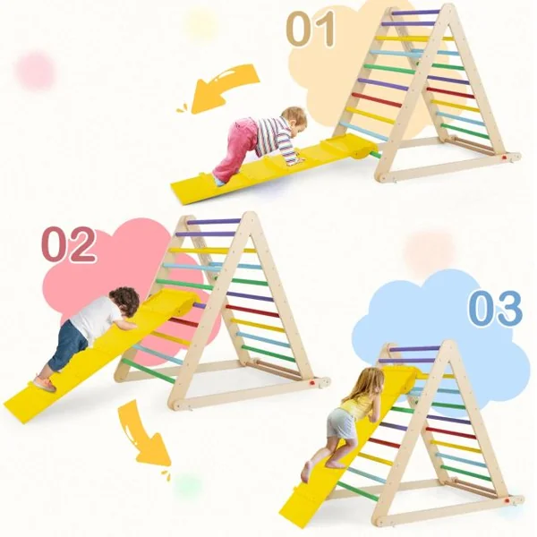 Échelle d’Escalade pour enfants Triangle d'Escalade pour Enfants de +3 Ans Capacité 60kg en Bois 120x71x110cm Coloré