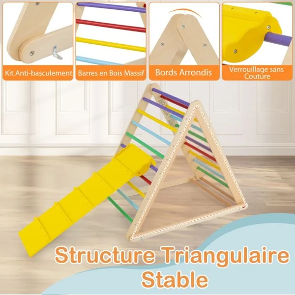 Échelle d’Escalade pour enfants Triangle d'Escalade pour Enfants de +3 Ans Capacité 60kg en Bois 120x71x110cm Coloré