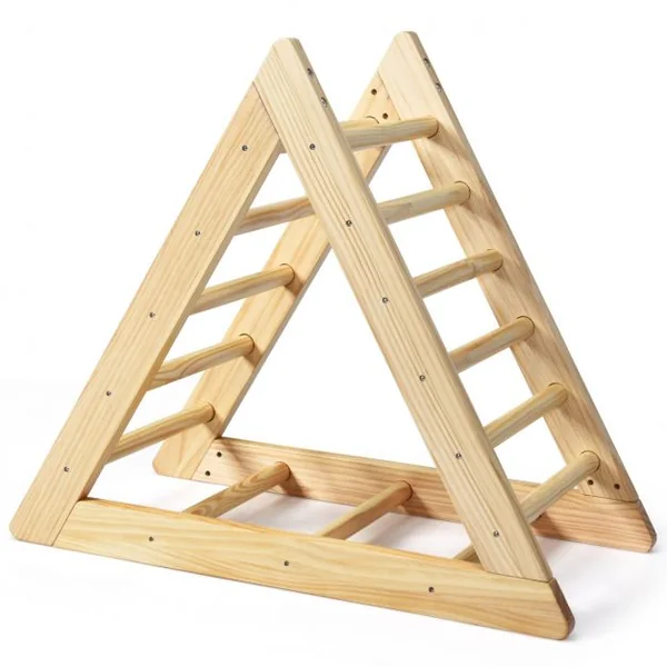 Échelle D’escalade Triangulaire pour Enfants Plus de 3 Ans Capacité 60 Kg en Bois de Pin Sans Bpa 92x46x80cm Naturel