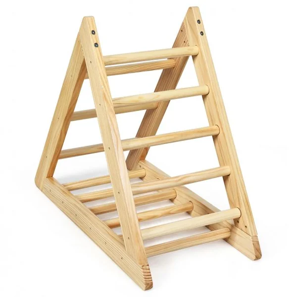 Échelle D’escalade Triangulaire pour Enfants Plus de 3 Ans Capacité 60 Kg en Bois de Pin Sans Bpa 92x46x80cm Naturel