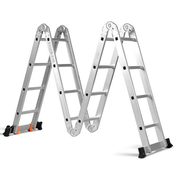 Échelle Polyvalente 5 en 1 avec 2 Montants 4 Plis 15 Echelons Pliable et Multifonction Capacité 150kg en Aluminium