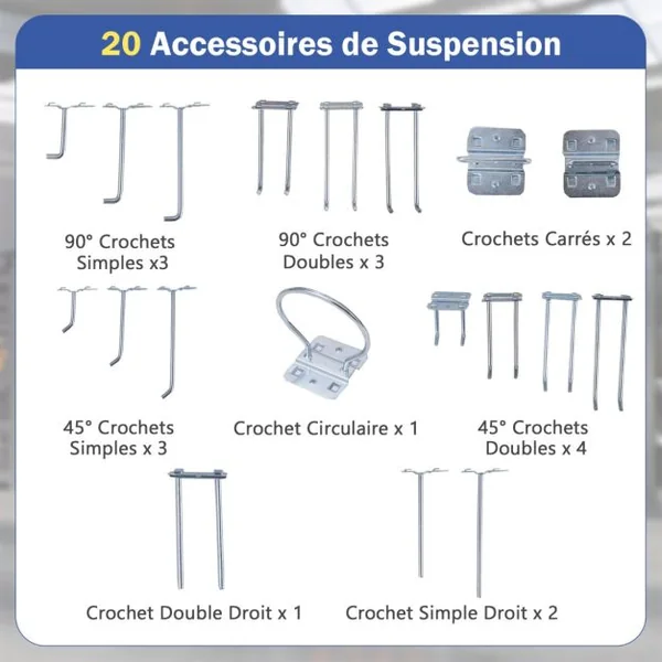Établi Atelier Garage avec Étagères et Tiroirs 2 Panneaux Perforés Cadre en Métal avec 20 Crochets de Suspension 81x41x156cm Bleu Marine