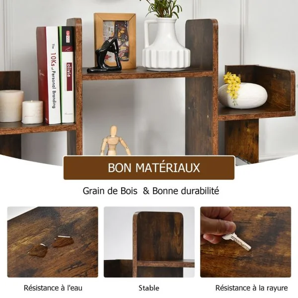 Étagère Bibliothèque à 13 Compartiments avec Patins Antidérapants Style Industrielle Capacité de Charge Totale 90 kg 86 x 24,5 x 141 cm Brun Rustique