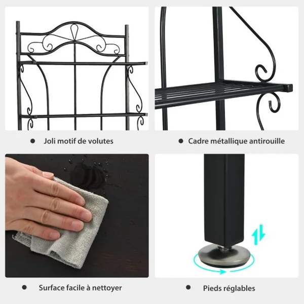Étagère de Cuisine pour Four à Micro-ondes 63,5x41x173CM Meuble de Rangement 5 Niveaux avec Porte-bouteilles Large Comptoir