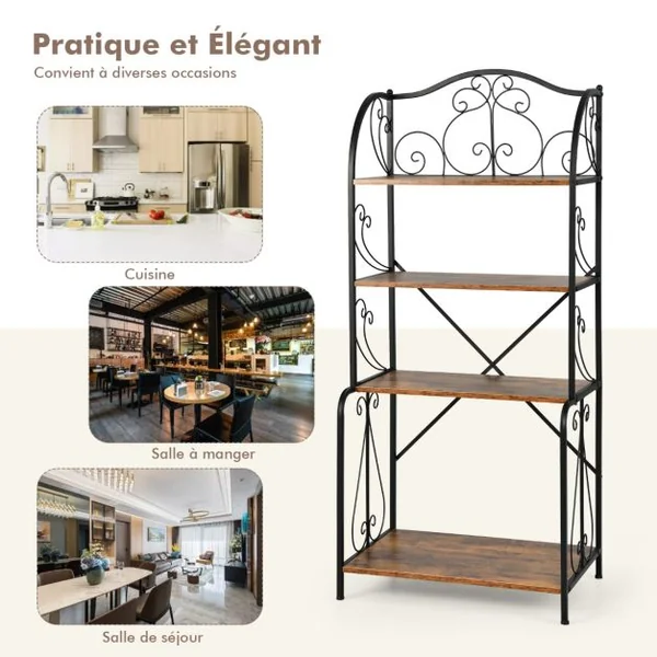 Étagère de cuisine à 4 niveaux en métal Style industriel Charge 20KG, 66,5 x 42 x 152,5 cm Marron