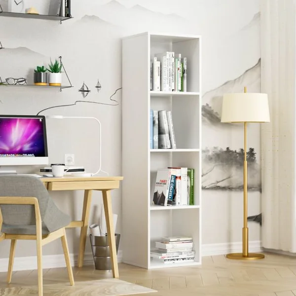 Étagère de Rangement 4 Niveaux avec Dispositif Anti-basculement pour Salon Chambre à Coucher Bureau