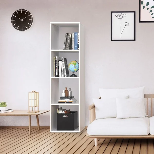 Étagère de Rangement 4 Niveaux avec Dispositif Anti-basculement pour Salon Chambre à Coucher Bureau