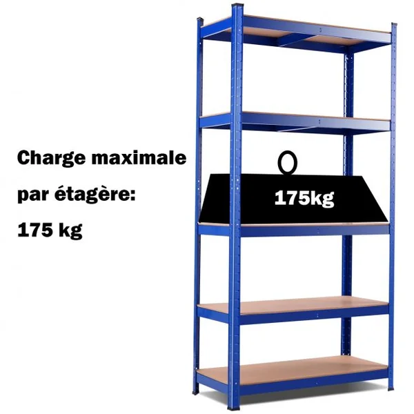 Étagère de Rangement 90x40x180CM avec 5 Tablettes Chaque Charge 175KG en Métal et Bois