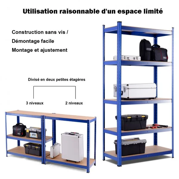 Étagère de Rangement 90x40x180CM avec 5 Tablettes Chaque Charge 175KG en Métal et Bois