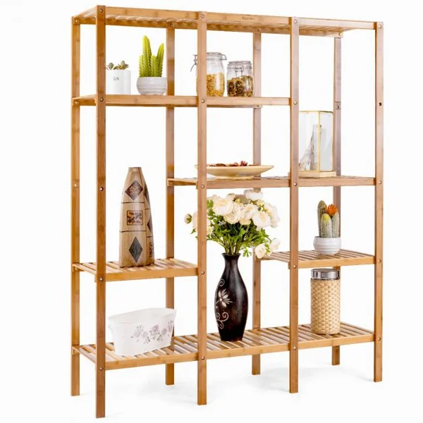 Étagère de Rangement Bibliothèque à 5 Niveaux Sur Pied Rangement pour Plantes et Livres en Bambou115x32x140cm Naturel