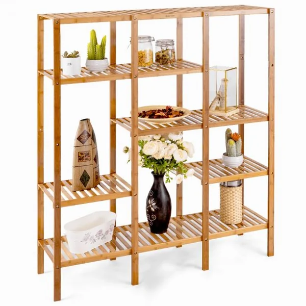 Étagère de Rangement Bibliothèque à 5 Niveaux Sur Pied Rangement pour Plantes et Livres en Bambou115x32x140cm Naturel
