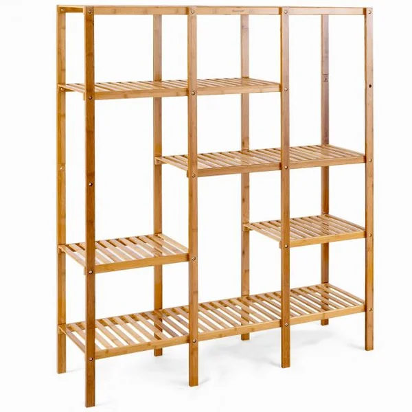Étagère de Rangement Bibliothèque à 5 Niveaux Sur Pied Rangement pour Plantes et Livres en Bambou115x32x140cm Naturel