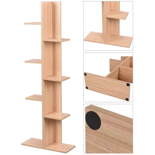 Étagère de rangement Bibliothèque à 8 étages en quinconce Étagère de stockage ouverte, 50.5 x 20 x 141 cm, Naturel