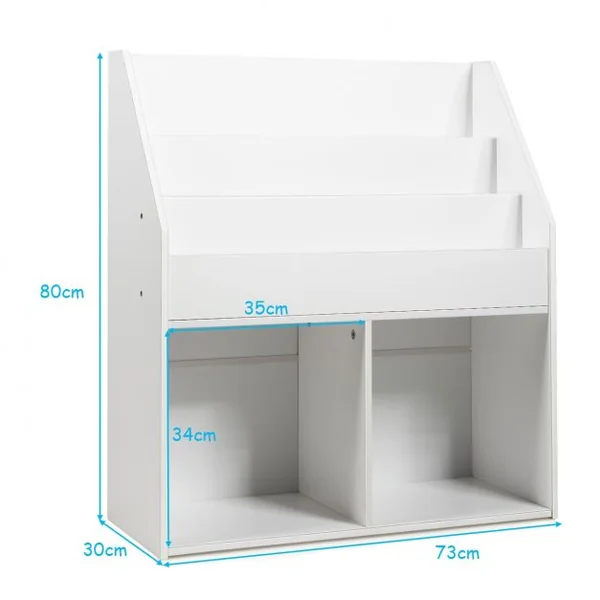 Étagère de Rangement de Jouets pour Enfants avec 3 Compartiments et 2 Cubes Ouverts en Bois 73 X 30 X 80cm Blanc