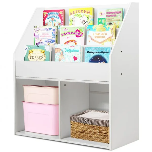 Étagère de Rangement de Jouets pour Enfants avec 3 Compartiments et 2 Cubes Ouverts en Bois 73 X 30 X 80cm Blanc