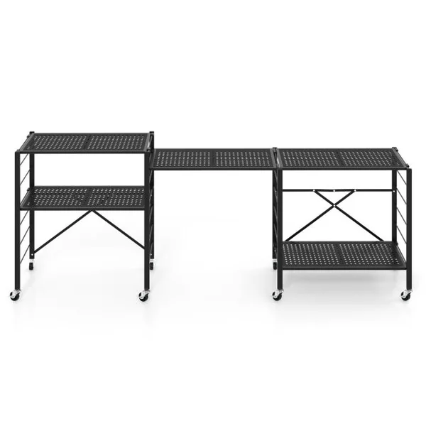 Étagère de Rangement Pliante avec Roues Etagère charge lourde avec Étagère Réglable en Hauteur pour Cuisine Salon Garage Noir