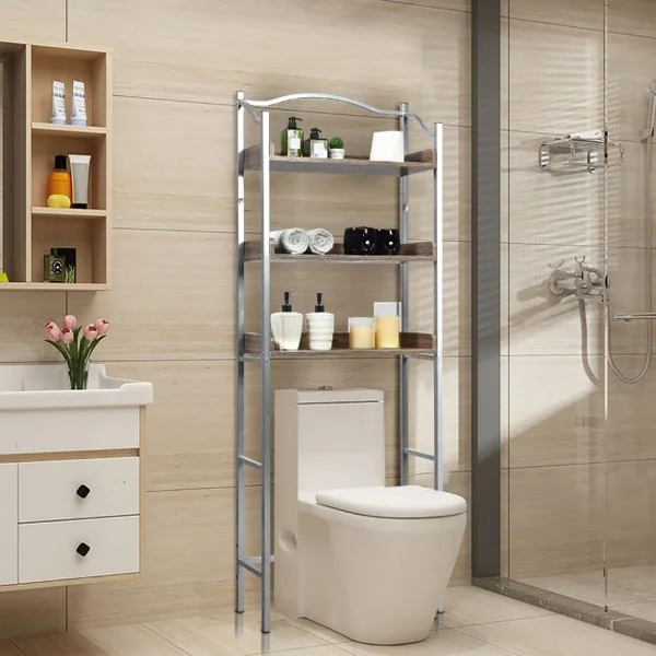 Étagère de Salle de Bain Dessus Toilettes à 3 Niveaux avec Tablettes Réglables 61 x 22,5 x 167,5 cm Charge 10 kg