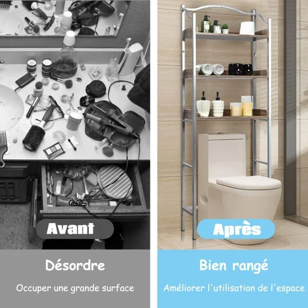 Étagère de Salle de Bain Dessus Toilettes à 3 Niveaux avec Tablettes Réglables 61 x 22,5 x 167,5 cm Charge 10 kg