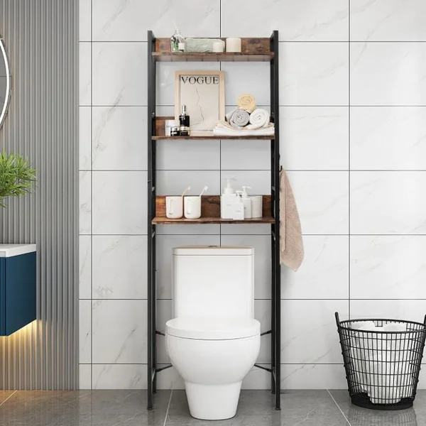 Étagère de Toilettes Meuble de Rangement de Salle de Bain à 3 Niveaux à Style Industriel Étagère de Rangement Marron