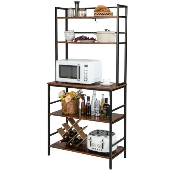 Étagère Desserte de Cuisine 5 Niveaux Support pour Four à Micro-Ondes avec Pieds Antidérapants Réglables Style Industriel Marron