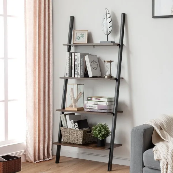 Étagère Echelle Bibliothèque Murale à 4 niveaux 64x35x150cm Marron rustique