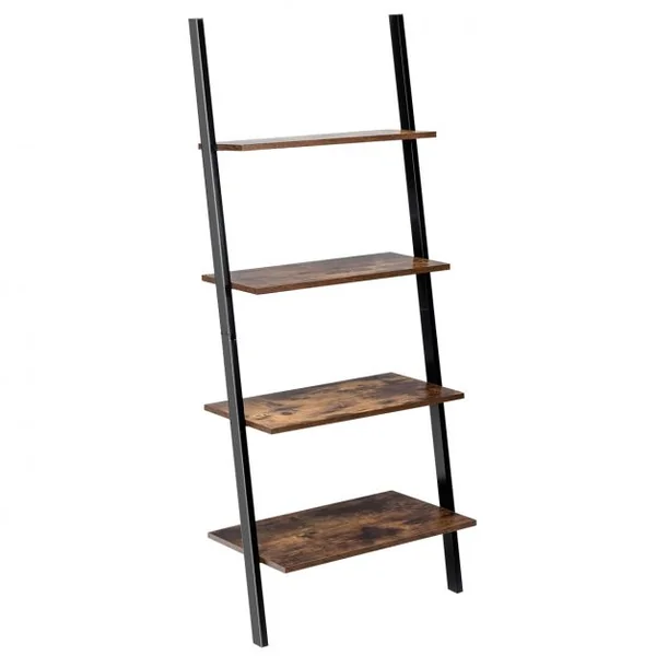 Étagère Echelle Bibliothèque Murale à 4 niveaux 64x35x150cm Marron rustique