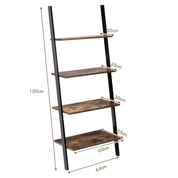 Étagère Echelle Bibliothèque Murale à 4 niveaux 64x35x150cm Marron rustique