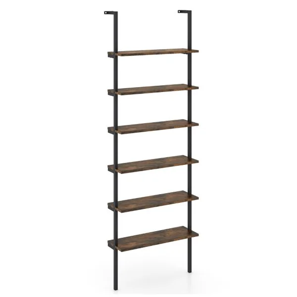 Étagère Echelle à 6 Niveaux Etagère Murale avec Cadre en Métal Etagère Ouverte de Style Industriel Gris