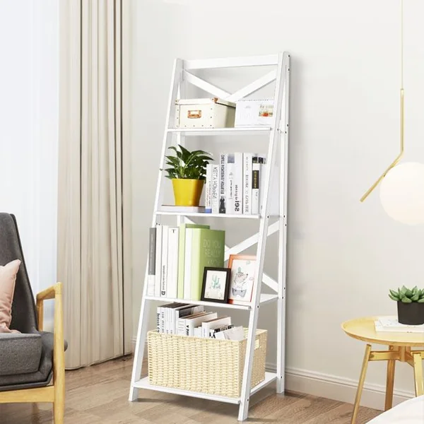 Étagère en Échelle Bibliothèque Échelle de Style Moderne avec 4 Tablettes de Capacité 5kg en Mdf 51x46x143cm Noir