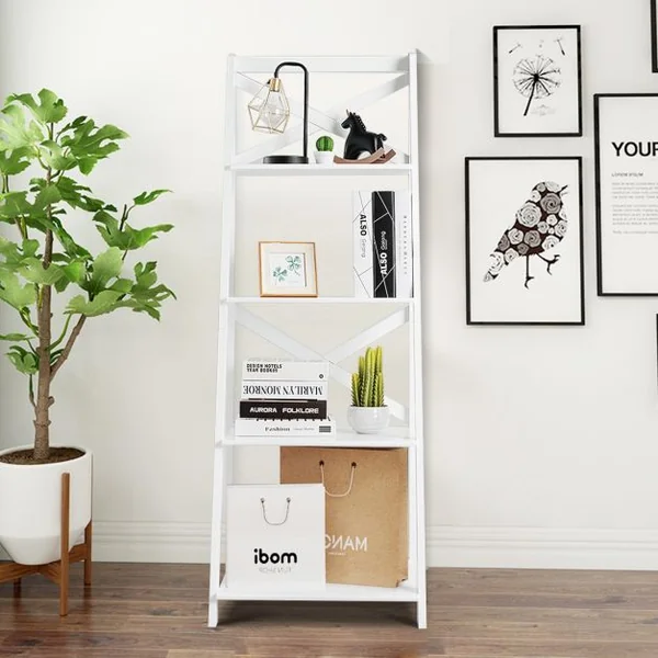 Étagère en Échelle Bibliothèque Échelle de Style Moderne avec 4 Tablettes de Capacité 5kg en Mdf 51x46x143cm Noir