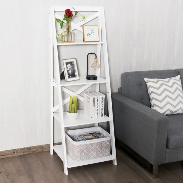 Étagère en Échelle Bibliothèque Échelle de Style Moderne avec 4 Tablettes de Capacité 5kg en Mdf 51x46x143cm Noir