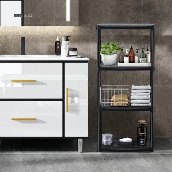 Étagère Meuble de Rangement 4 Niveaux en Plastique 60x30x133 CM pour Garage Salles de Bains Cuisines Conception Détachable Noir