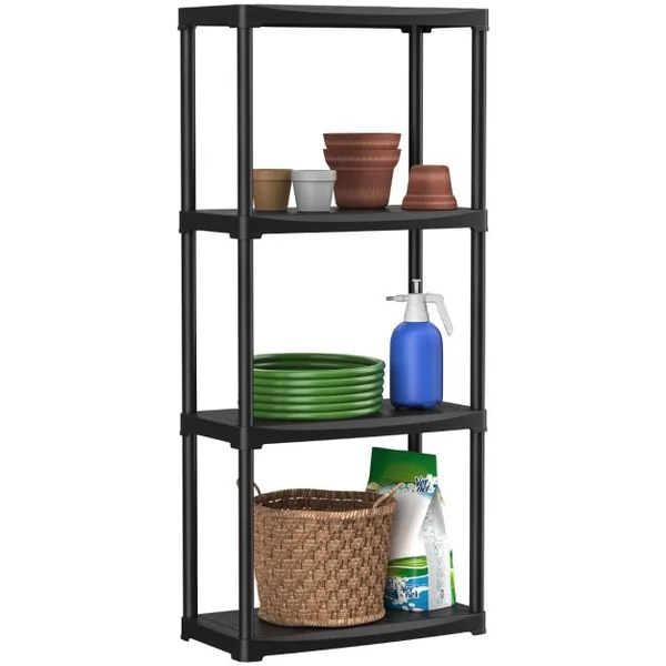 Étagère Meuble de Rangement 4 Niveaux en Plastique 60x30x133 CM pour Garage Salles de Bains Cuisines Conception Détachable Noir