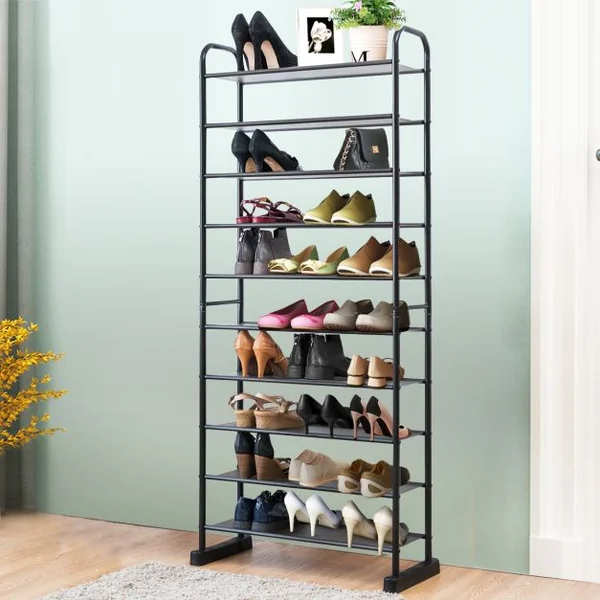 Étagère Meuble à Chaussures 10 Niveaux pour 50 Paires avec Étagère Amovible et Cadre en Métal pour Salon Couloir Vestiaire