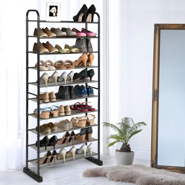 Étagère Meuble à Chaussures 10 Niveaux pour 50 Paires avec Étagère Amovible et Cadre en Métal pour Salon Couloir Vestiaire