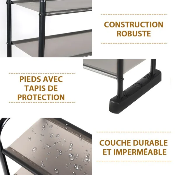 Étagère Meuble à Chaussures 10 Niveaux pour 50 Paires avec Étagère Amovible et Cadre en Métal pour Salon Couloir Vestiaire