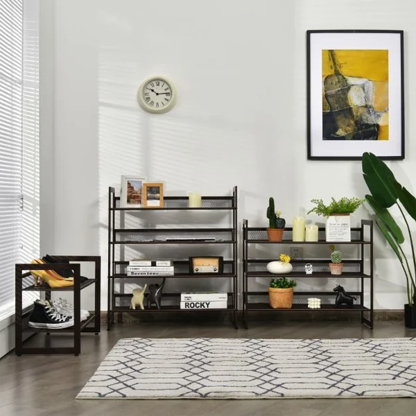 Étagère Meuble à Chaussures en Métal à 4 Niveaux avec 2 Modes de Placement Porte-Chaussures pour Salon Entrée et Vestiaire