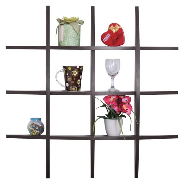Étagère murale décorative Etagère suspendue en bois Bibliothèque 12 cases en croix pour DVD CD Livres, 75 x 75 x 10.5 cm