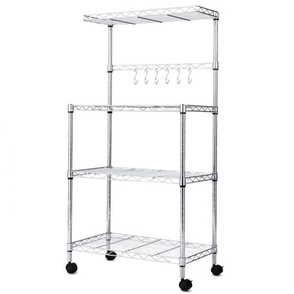 Étagère pour Micro-ondes à Roulettes Rangement de Cuisine à 4 Niveaux pour Epices en Métal 62x35x119cm Argenté