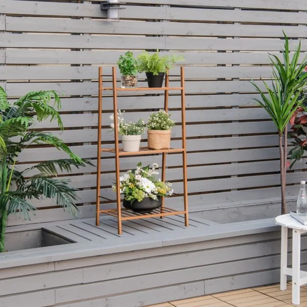 Étagère pour Plantes en Bambou à 3 Niveaux 49 x 31 x 98 CM Étagère de Rangement/Porte Plantes pour Jardin Salon Marron