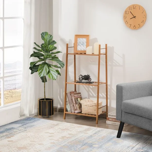Étagère pour Plantes en Bambou à 3 Niveaux 49 x 31 x 98 CM Étagère de Rangement/Porte Plantes pour Jardin Salon Marron