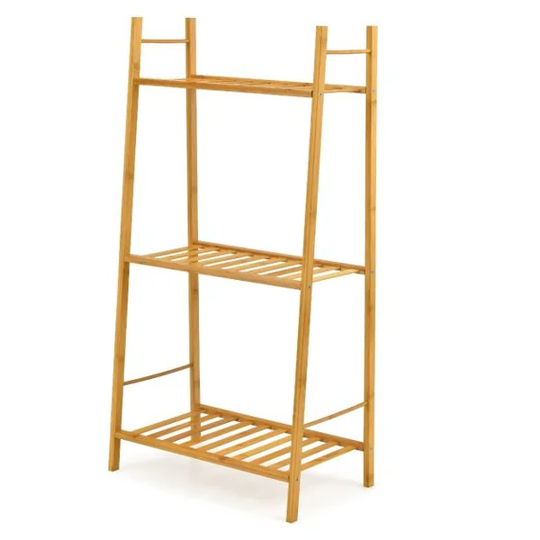 Étagère pour Plantes en Bambou à 3 Niveaux 49 x 31 x 98 CM Étagère de Rangement/Porte Plantes pour Jardin Salon Marron