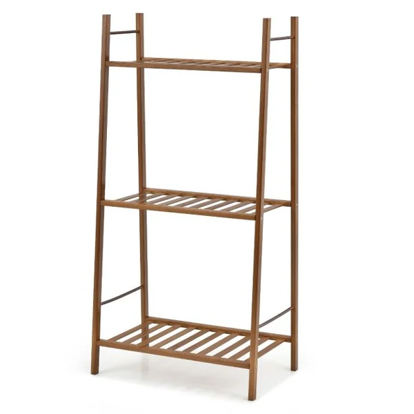 Étagère pour Plantes en Bambou à 3 Niveaux 49 x 31 x 98 CM Étagère de Rangement/Porte Plantes pour Jardin Salon Marron