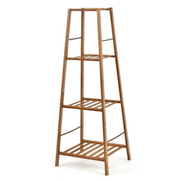 Étagère pour Plantes en Bambou à 4 Niveaux Étagère à Fleurs avec Coussinets Antidérapants pour Intérieur/Extérieur Naturel