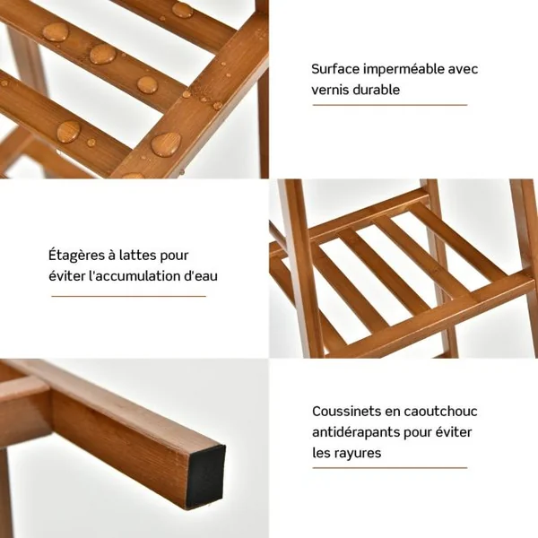 Étagère pour Plantes en Bambou à 4 Niveaux Étagère à Fleurs avec Coussinets Antidérapants pour Intérieur/Extérieur Naturel