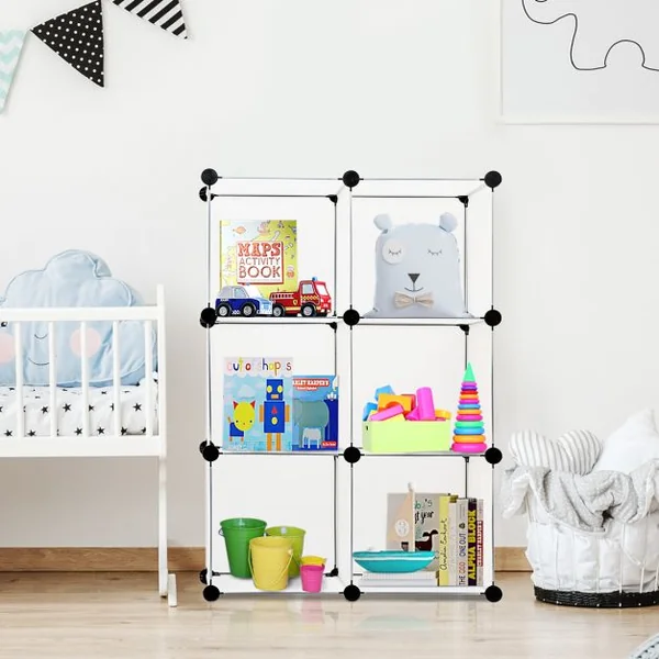 Étagère Rangement 6 Cubes Modulaire 30x30cm Étagère Modulable Connecteurs ABS et Marteau Assemblage Facile Meuble Cube DIY pour Salon Chambre Bureau