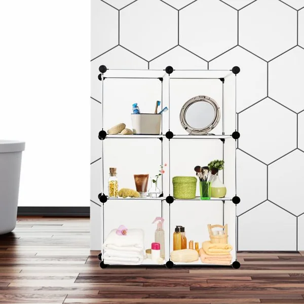 Étagère Rangement 6 Cubes Modulaire 30x30cm Étagère Modulable Connecteurs ABS et Marteau Assemblage Facile Meuble Cube DIY pour Salon Chambre Bureau