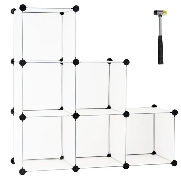 Étagère Rangement 6 Cubes Modulaire 30x30cm Étagère Modulable Connecteurs ABS et Marteau Assemblage Facile Meuble Cube DIY pour Salon Chambre Bureau